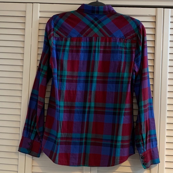 J.Crew Cotton Flannel Jewel Tone Plaid Button Down Shirt size 6 - Picture 7 of 8
